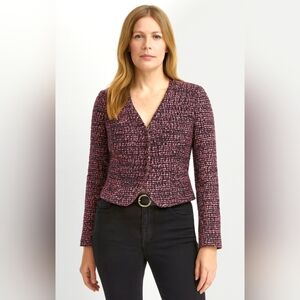 H&M Boucle Tweed Cropped Moto Jacket Blazer Multi Pink Black Retro